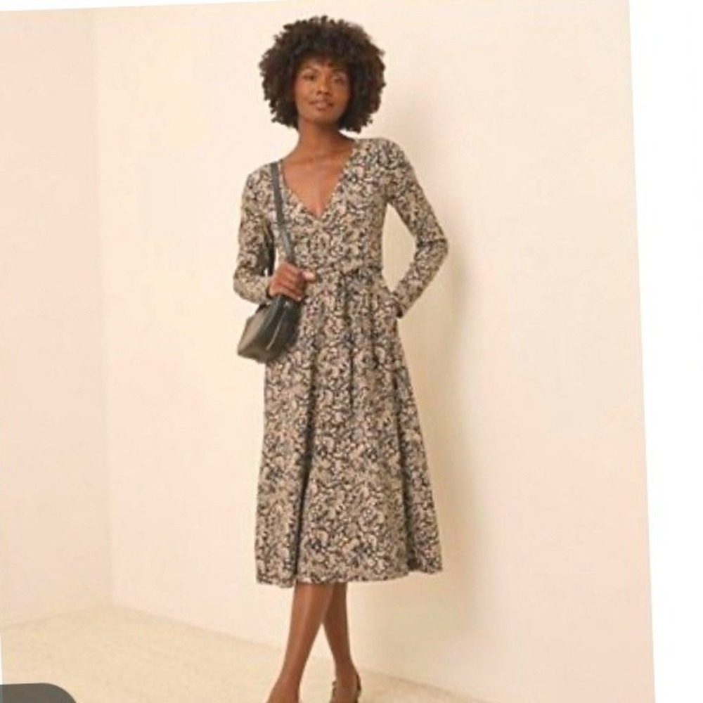 Pact Black and Cream Floral Midi Dress